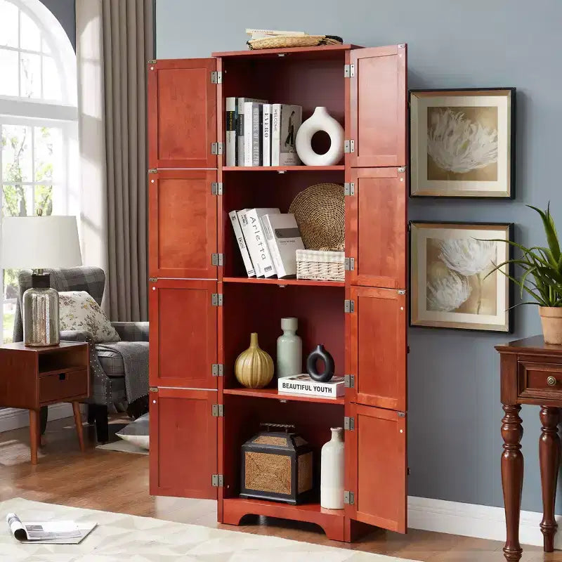 Armoire de rangement haute 72 pouces avec 8 portes et 4 étagères pour salon, cuisine ou bureau