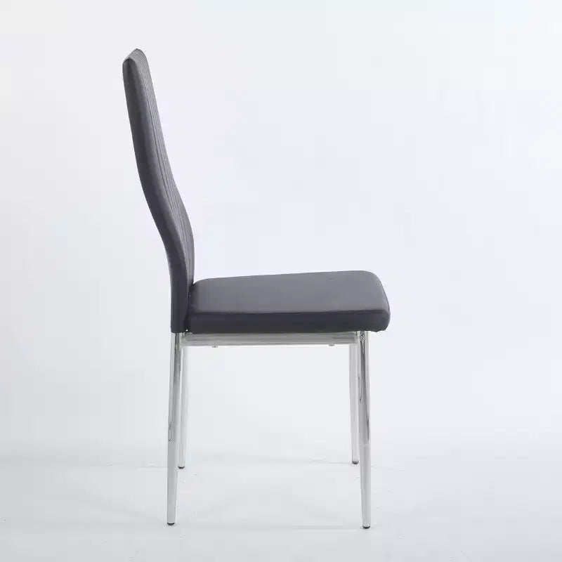 Lot de 4 chaises de salle à manger à pieds chromés et assises noires, confortables et durables