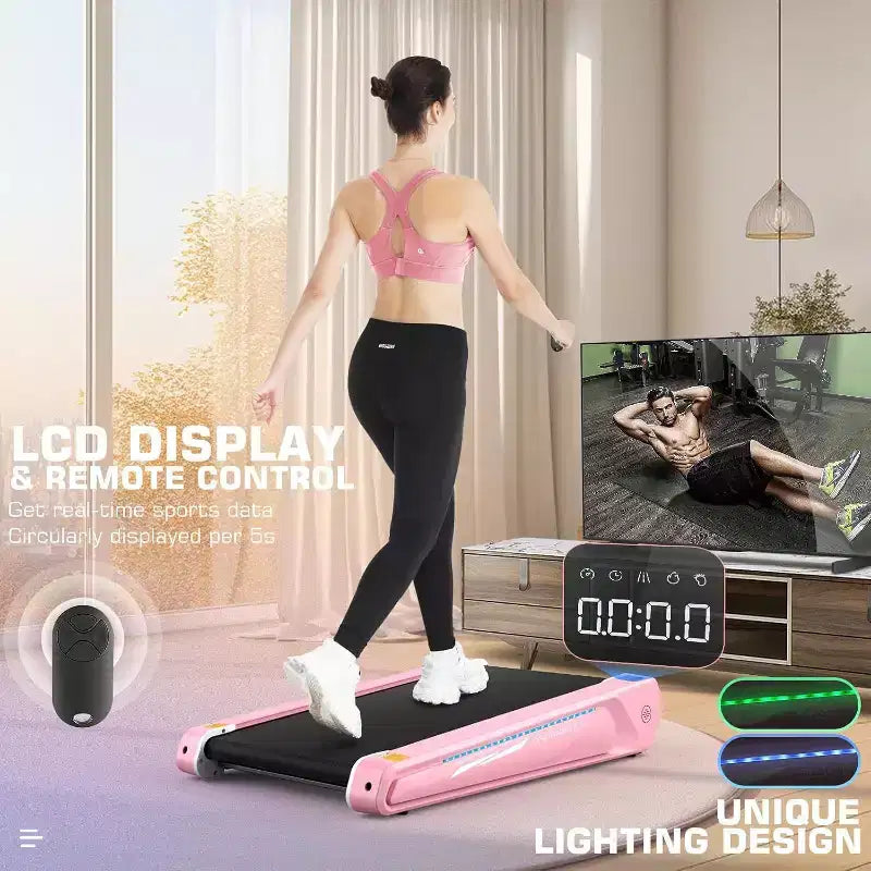 Tapis de marche KRISRATE, tapis roulant 2 en 1 sous le bureau pour la maison et le bureau, tapis roulant compact de 2,5 CV, sans installation, design lumineux unique