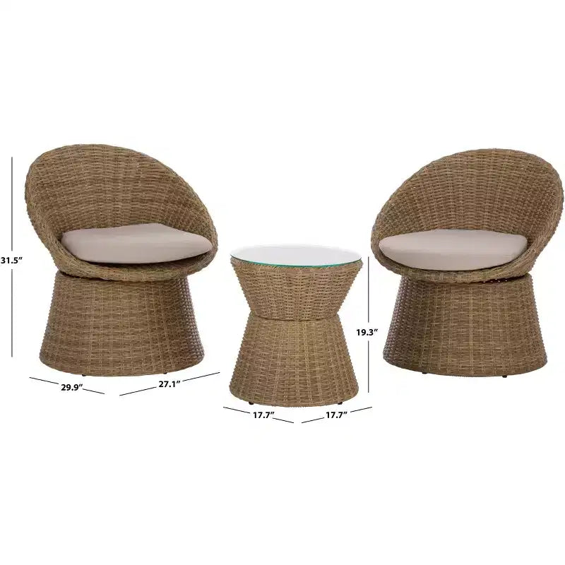 Drew Ensemble bistro pivotant - Intérieur/Extérieur - PAT7544 - Naturel/Taupe - Safavieh