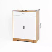 JVNOXK Meuble à chaussures à quatre niveaux, étagère à chaussures autoportante en bois, avec deux portes d'armoire blanches et des étagères réglables, idéal pour les entrées