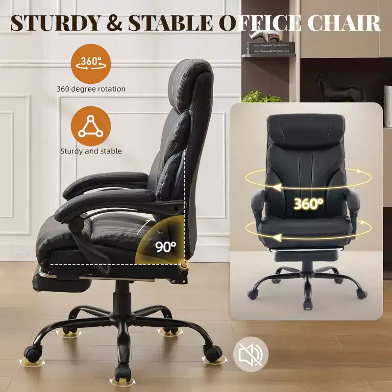 Chaise de bureau, chaise de direction grande taille 500 lb avec repose-pieds, chaise gaming en cuir inclinable 90-155