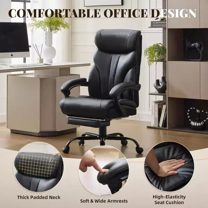 Chaise de bureau, chaise de direction grande taille 500 lb avec repose-pieds, chaise gaming en cuir inclinable 90-155