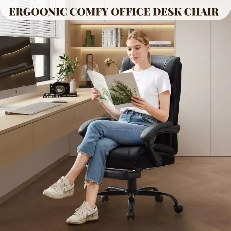 Chaise de bureau, chaise de direction grande taille 500 lb avec repose-pieds, chaise gaming en cuir inclinable 90-155