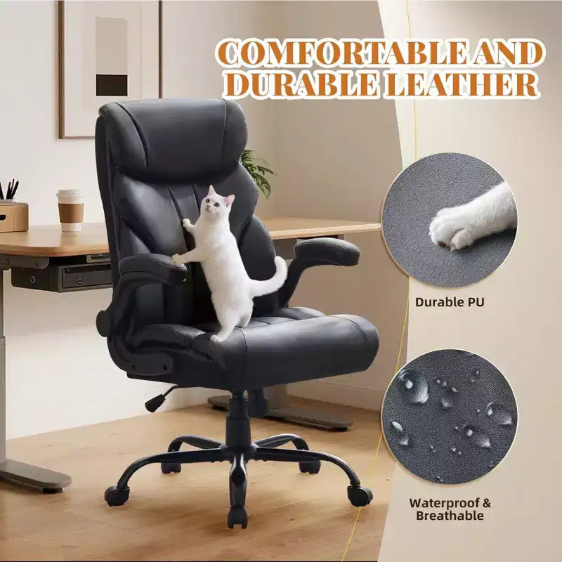 Chaise de bureau, chaise de direction grande taille 500 lb avec repose-pieds, chaise gaming en cuir inclinable 90-155