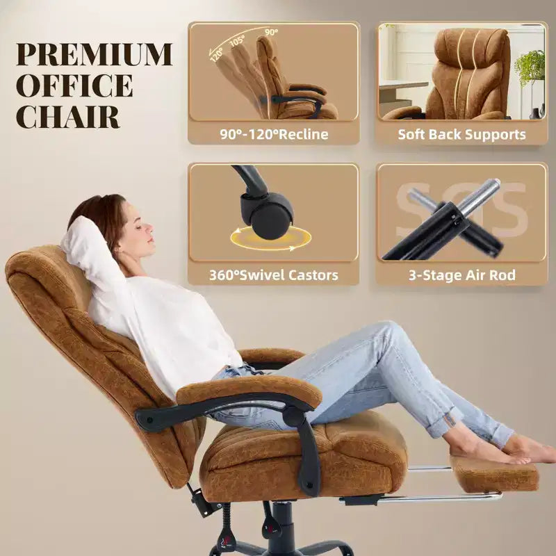 Chaise de bureau, chaise de direction grande taille 500 lb avec repose-pieds, chaise gaming en cuir inclinable 90-155
