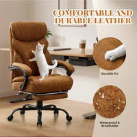 Chaise de bureau, chaise de direction grande taille 500 lb avec repose-pieds, chaise gaming en cuir inclinable 90-155