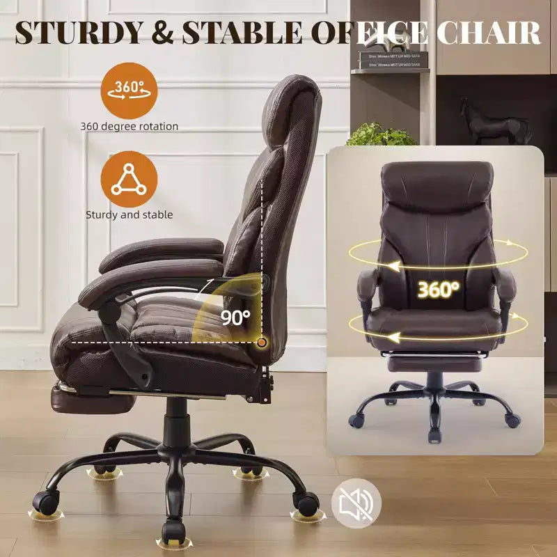Chaise de bureau, chaise de direction grande taille 500 lb avec repose-pieds, chaise gaming en cuir inclinable 90-155