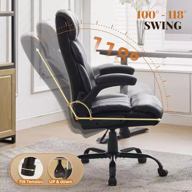 Chaise de bureau, chaise de direction grande taille 500 lb avec repose-pieds, chaise gaming en cuir inclinable 90-155