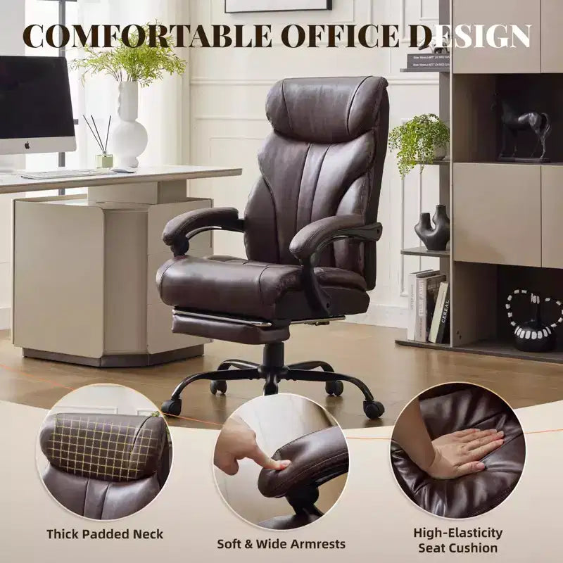 Chaise de bureau, chaise de direction grande taille 500 lb avec repose-pieds, chaise gaming en cuir inclinable 90-155