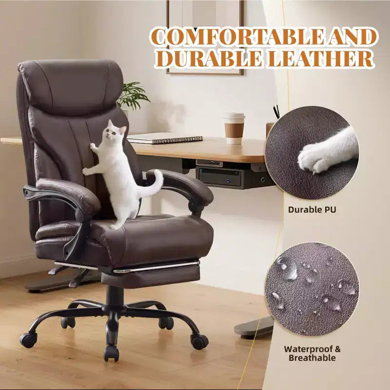 Chaise de bureau, chaise de direction grande taille 500 lb avec repose-pieds, chaise gaming en cuir inclinable 90-155