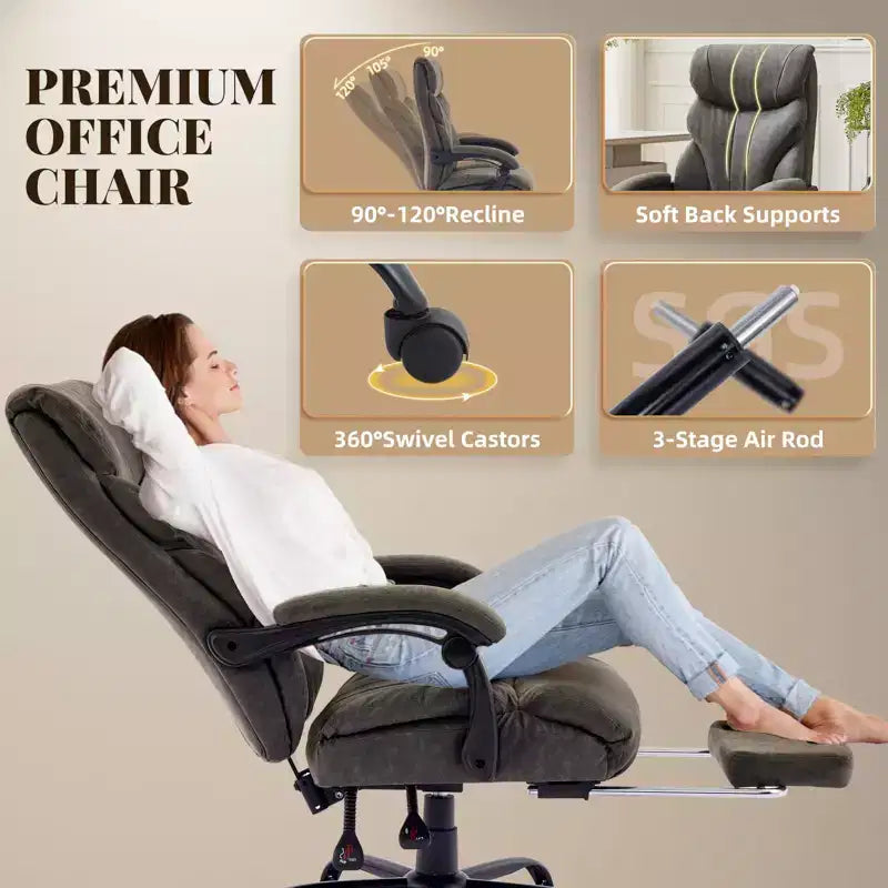 Chaise de bureau, chaise de direction grande taille 500 lb avec repose-pieds, chaise gaming en cuir inclinable 90-155
