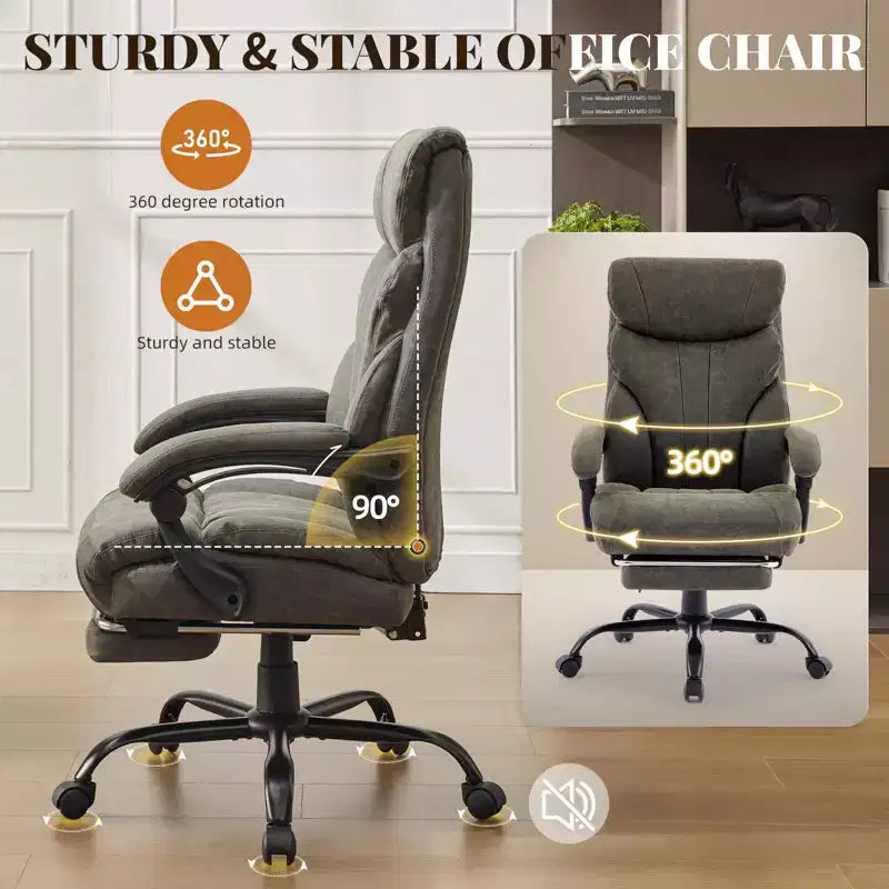 Chaise de bureau, chaise de direction grande taille 500 lb avec repose-pieds, chaise gaming en cuir inclinable 90-155
