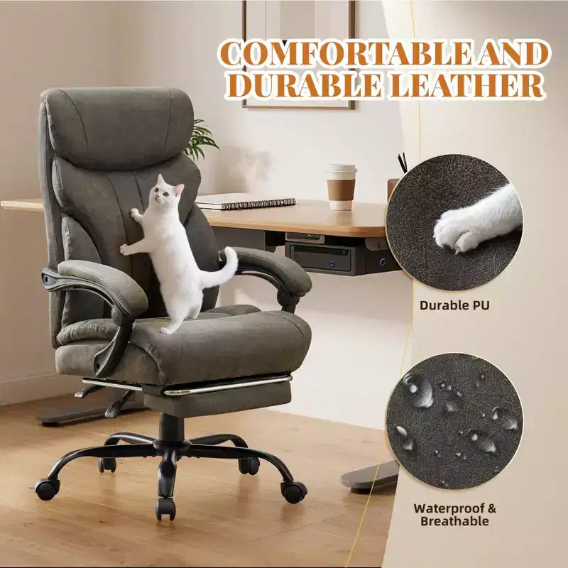 Chaise de bureau, chaise de direction grande taille 500 lb avec repose-pieds, chaise gaming en cuir inclinable 90-155