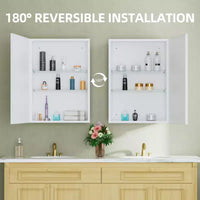 Armoire à pharmacie Elise avec miroir, armoire de salle de bain à montage en surface ou encastré, étagères réglables en verre trempé, réversible
