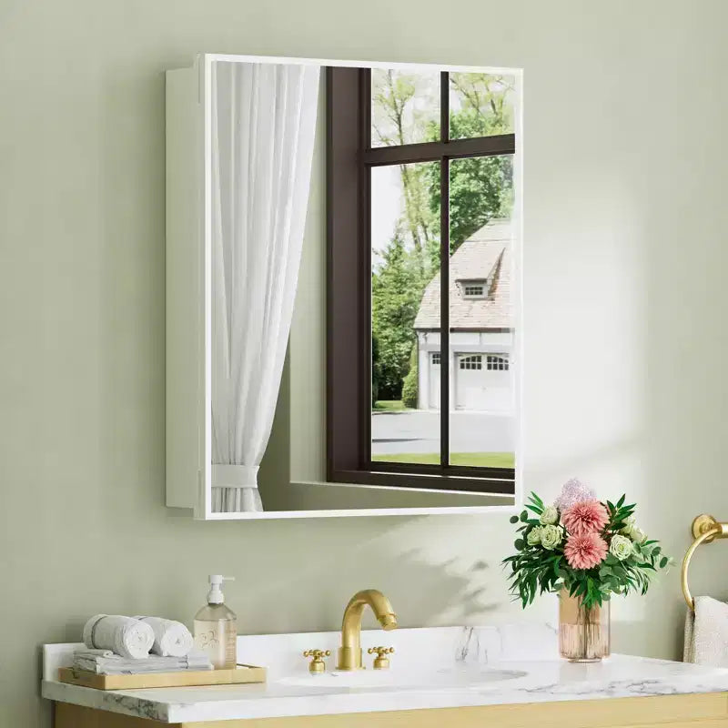 Armoire à pharmacie Elise avec miroir, armoire de salle de bain à montage en surface ou encastré, étagères réglables en verre trempé, réversible
