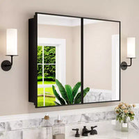 Armoire à pharmacie Elise avec miroir, armoire de salle de bain à montage en surface ou encastré, étagères réglables en verre trempé, réversible