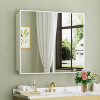 Armoire à pharmacie Elise avec miroir, armoire de salle de bain à montage en surface ou encastré, étagères réglables en verre trempé, réversible