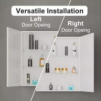 Armoire à pharmacie Elise avec miroir, armoire de salle de bain à montage en surface ou encastré, étagères réglables en verre trempé, réversible