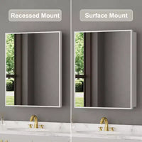 Armoire à pharmacie Elise avec miroir, armoire de salle de bain à montage en surface ou encastré, étagères réglables en verre trempé, réversible