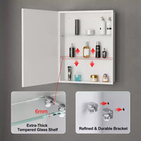 Armoire à pharmacie Elise avec miroir, armoire de salle de bain à montage en surface ou encastré, étagères réglables en verre trempé, réversible