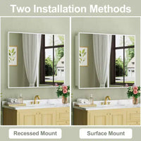 Armoire à pharmacie Elise avec miroir, armoire de salle de bain à montage en surface ou encastré, étagères réglables en verre trempé, réversible