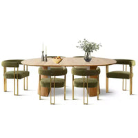 3-in-1 Oval Extendable Dining Table Set with 6 Chenille Upholstered Chairs Featuring Gold Metal Legs, Versatile Dining Furniture-Panipeachy