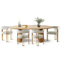 Ensemble de salle à manger ovale extensible 3-en-1 avec 6 chaises rembourrées en chenille et pieds en métal doré, Meuble de salle à manger polyvalent - Panipeachy