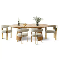 Ensemble de salle à manger ovale extensible 3-en-1 avec 6 chaises rembourrées en chenille et pieds en métal doré, Meuble de salle à manger polyvalent - Panipeachy