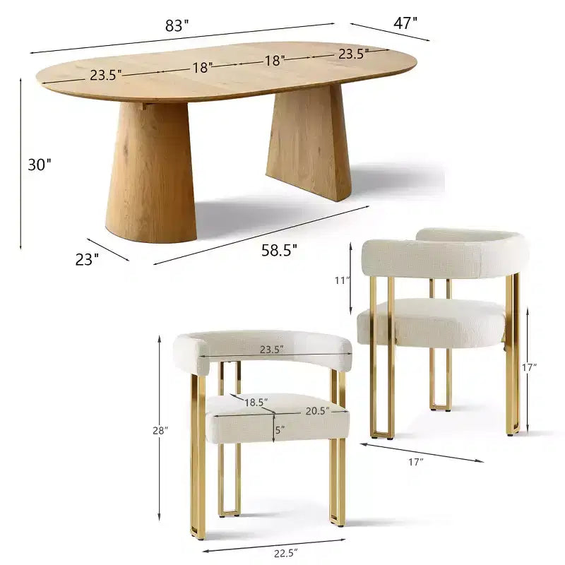 Ensemble table à manger ronde extensible en ovale avec 4 fauteuils en velours, design moderne à piédestal, jusqu'à 8 personnes - Panipeachy
