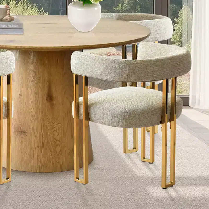 Ensemble table à manger ronde extensible en ovale avec 4 fauteuils en velours, design moderne à piédestal, jusqu'à 8 personnes - Panipeachy