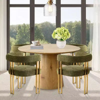 Ensemble table à manger ronde extensible en ovale avec 4 fauteuils en velours, design moderne à piédestal, jusqu'à 8 personnes - Panipeachy