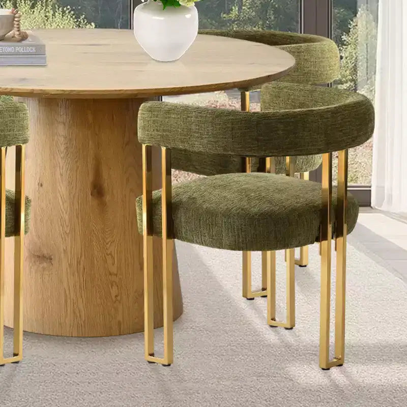 Ensemble table à manger ronde extensible en ovale avec 4 fauteuils en velours, design moderne à piédestal, jusqu'à 8 personnes - Panipeachy