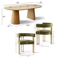 Ensemble table à manger ronde extensible en ovale avec 4 fauteuils en velours, design moderne à piédestal, jusqu'à 8 personnes - Panipeachy