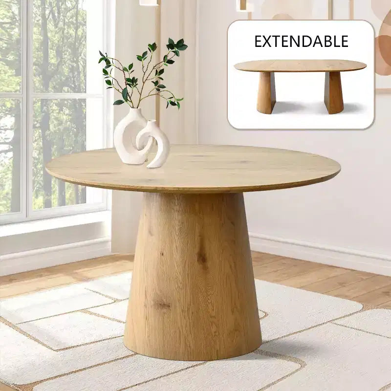 Ensemble table à manger ronde extensible en ovale avec 4 fauteuils en velours, design moderne à piédestal, jusqu'à 8 personnes - Panipeachy