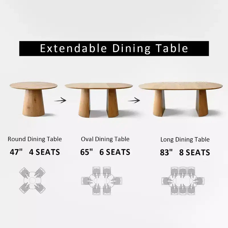 Ensemble table à manger ronde extensible en ovale avec 4 fauteuils en velours, design moderne à piédestal, jusqu'à 8 personnes - Panipeachy