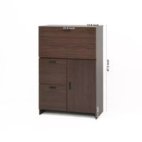 JVNOXK Meuble de bureau 31 pouces avec tiroirs de rangement et étagères, doté d'un plateau pliable, idéal pour les dortoirs et les petits espaces. Noyer