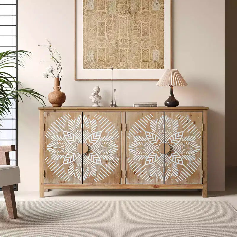 MAYEERTY meuble d'appoint en bois 60 avec 4 portes brun et blanc antique, garde-manger moderne pour salon chambre