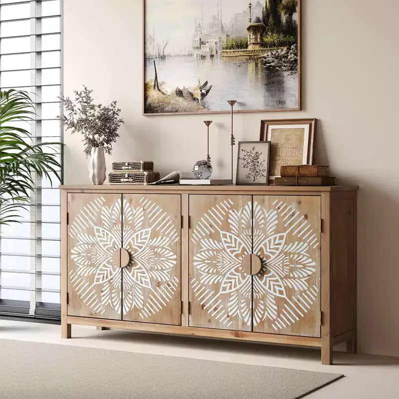 MAYEERTY meuble d'appoint en bois 60 avec 4 portes brun et blanc antique, garde-manger moderne pour salon chambre