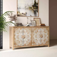 MAYEERTY meuble d'appoint en bois 60 avec 4 portes brun et blanc antique, garde-manger moderne pour salon chambre