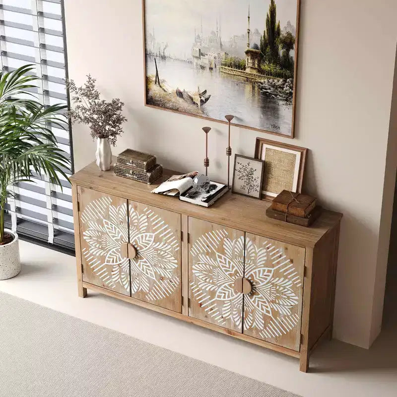 MAYEERTY meuble d'appoint en bois 60 avec 4 portes brun et blanc antique, garde-manger moderne pour salon chambre