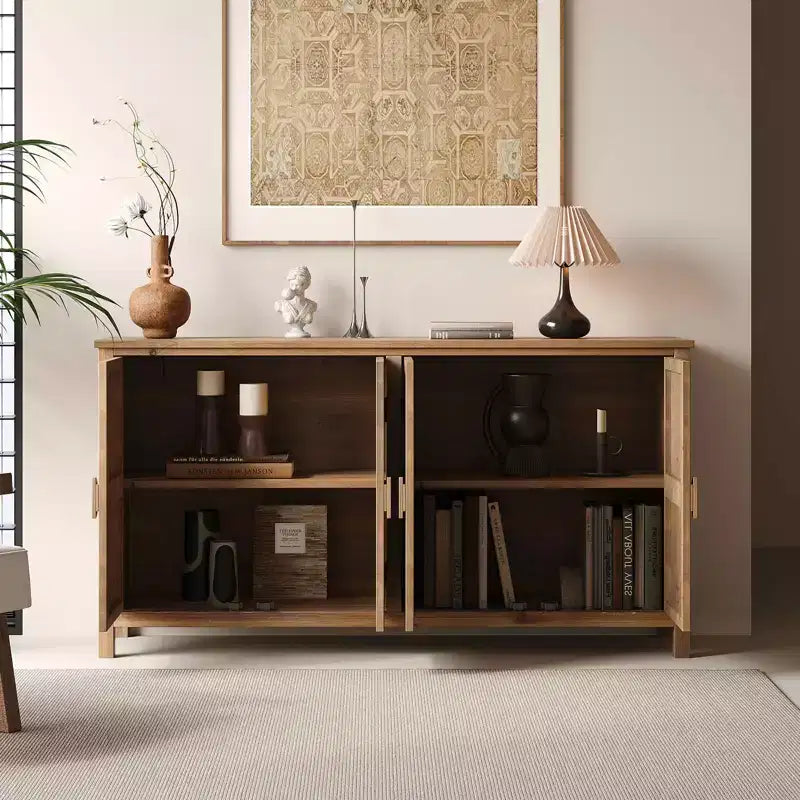 MAYEERTY meuble d'appoint en bois 60 avec 4 portes brun et blanc antique, garde-manger moderne pour salon chambre