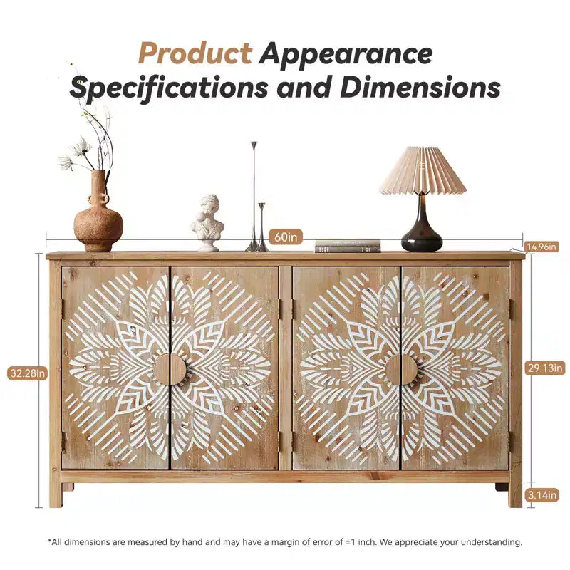 MAYEERTY meuble d'appoint en bois 60 avec 4 portes brun et blanc antique, garde-manger moderne pour salon chambre