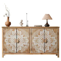 MAYEERTY meuble d'appoint en bois 60 avec 4 portes brun et blanc antique, garde-manger moderne pour salon chambre