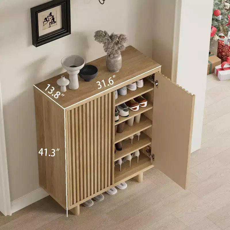 Meuble à chaussures cannelé 31,6 po à bords incurvés, organisateur de rangement d'entrée 5 niveaux avec étagères réglables