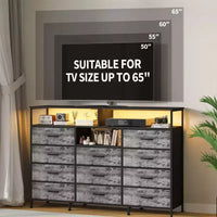 COZONY Meuble TV 55 avec commode en tissu 11 tiroirs et étagères ouvertes, organisateur de rangement pour chambre et salon