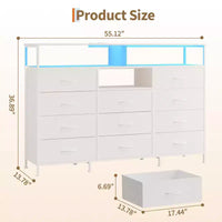 COZONY Meuble TV 55 avec commode en tissu 11 tiroirs et étagères ouvertes, organisateur de rangement pour chambre et salon