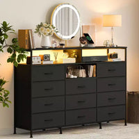 COZONY 55 TV Stand Fabric Dresser with 11 Drawers & Open Shelves, Storage Chest Organizer for Bedroom Living Room