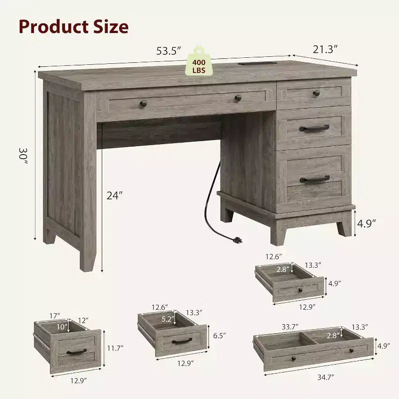 Bureau de bureau style farmhouse avec tiroir de classement, bureau d'ordinateur, pour le travail et l'étude