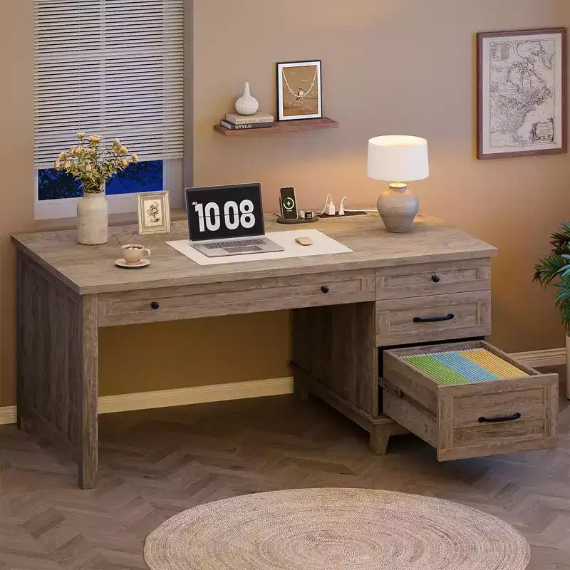 Bureau de bureau style farmhouse avec tiroir de classement, bureau d'ordinateur, pour le travail et l'étude